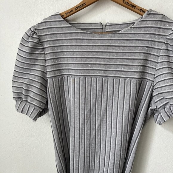 Vintage Marty Gutmacher Retro Midi Dress gray stripe belted ILGWU S/M - Picture 3 of 7